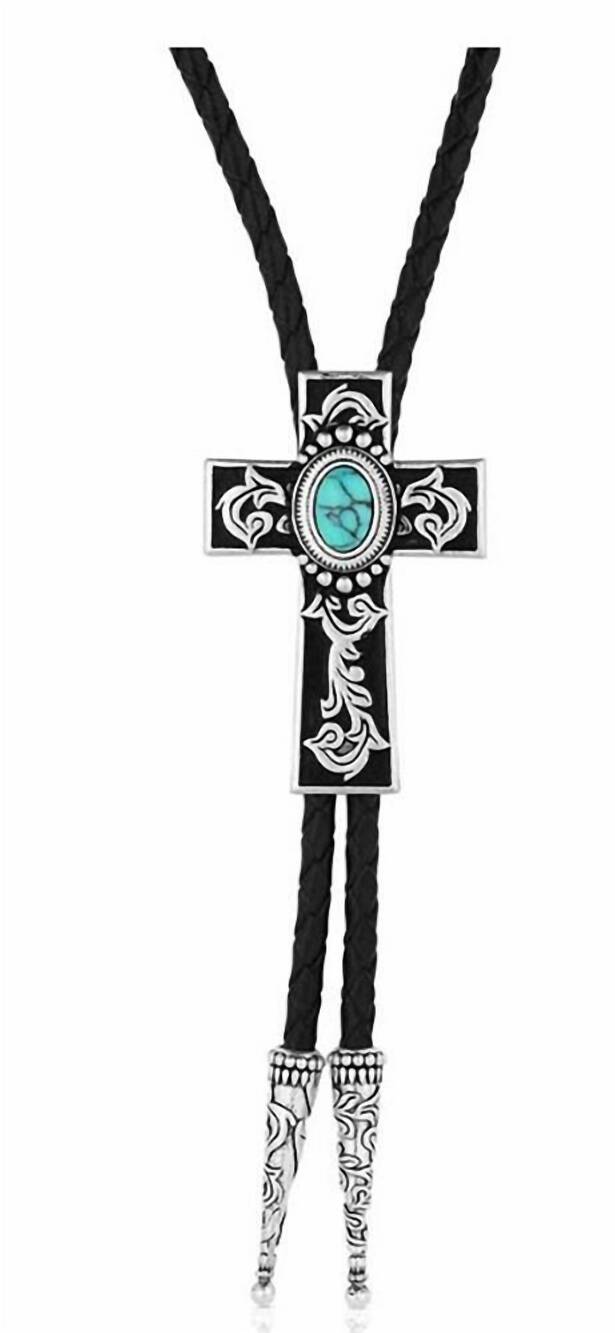 NEW MONTANA SILVERSMITHS unisex everlasting faith cross stone bolo tie in silver